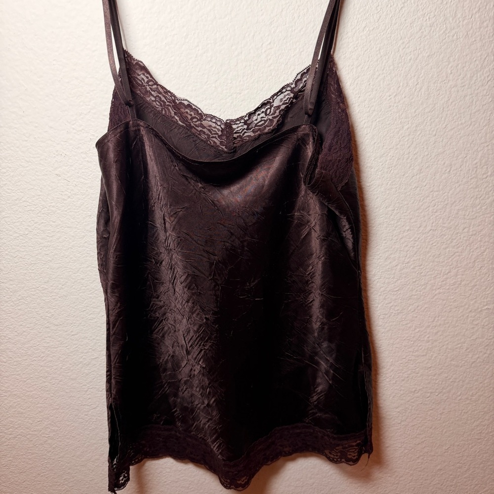 Self Esteem Brown Lace Camisole Satin Slip Top Y2K Coquette Layering Cami - Picture 2 of 14